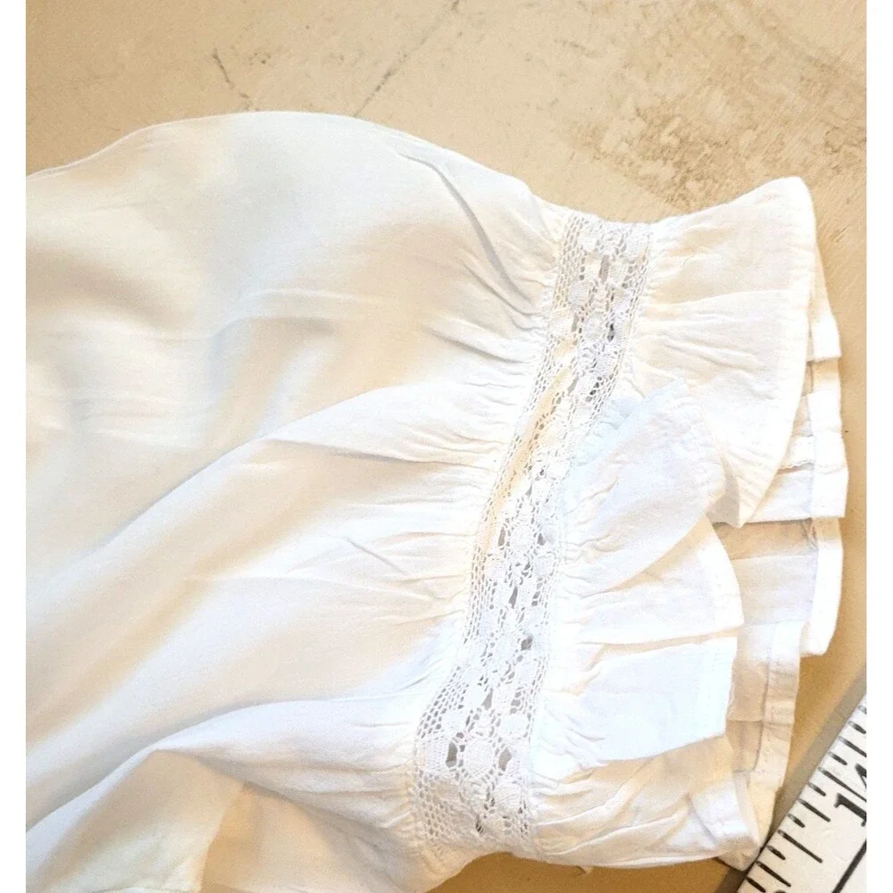 Reformation Blouse Size Small White Lace Inserts Organic Cotton Puff Sleeve USA - Picture 8 of 9
